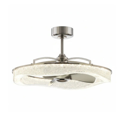 Perimost 33 Inch Satin Nickel Downrod Mount Luxury Fandelier with Light and Remote Control