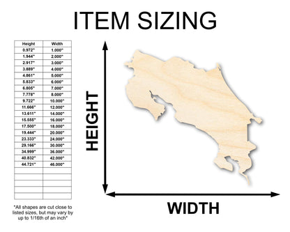 Unfinished Wood Costa Rica Country Shape - Central America Craft - up to 46" DIY