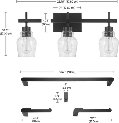 Bunbury 5-Piece "All-in-One" Bathroom Set, Matte Black, 3-Light Vanity Light Combo