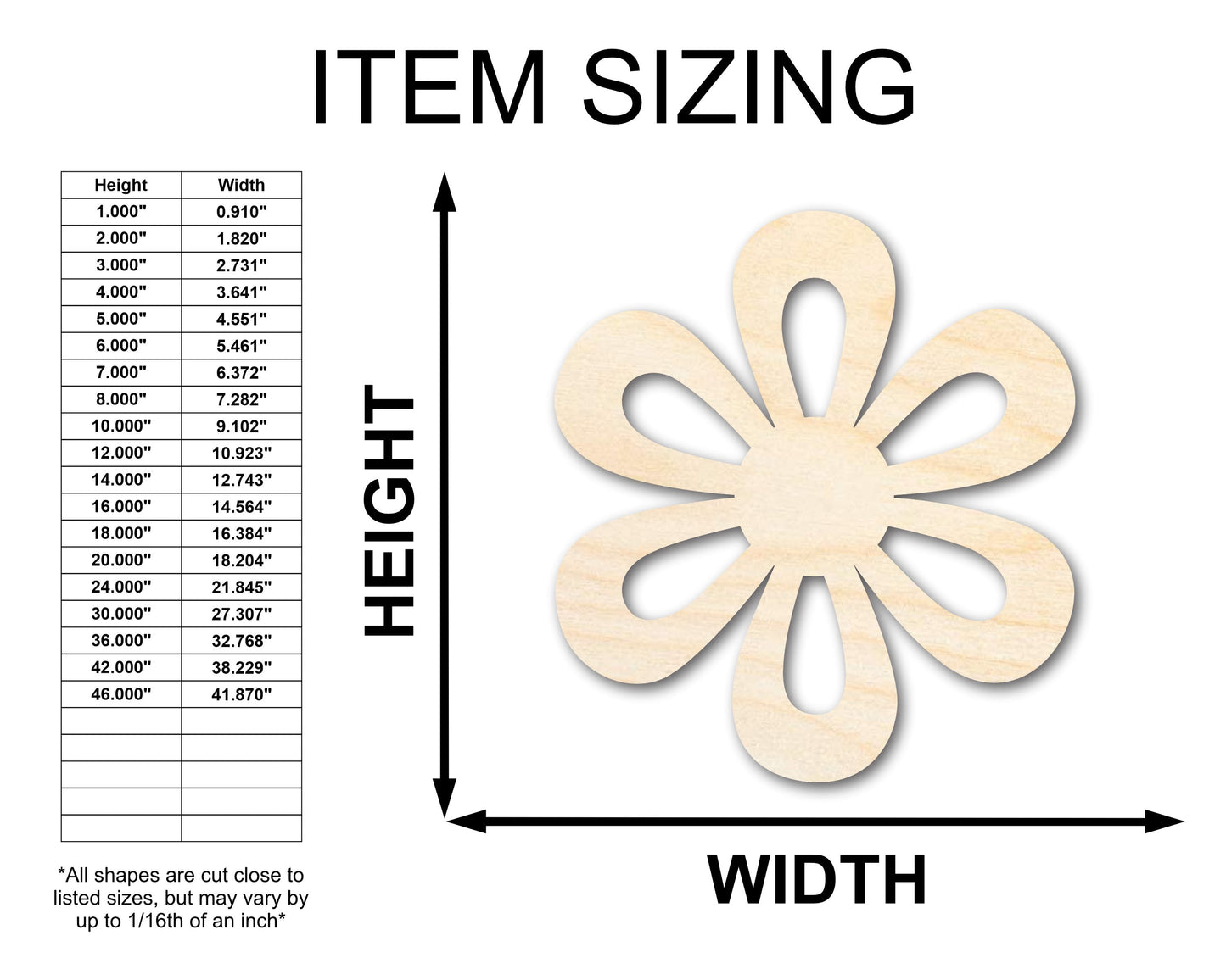 Unfinished Wood Daisy Shape - Flower Craft - up to 46" DIY