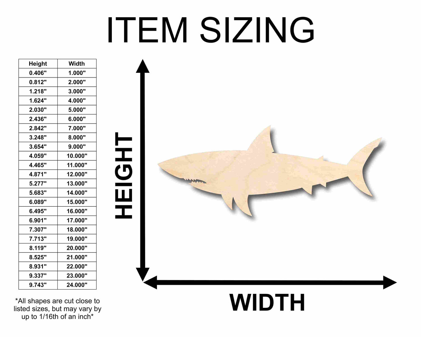 Unfinished Wood Great White Shark Silhouette - Craft- up to 46" DIY