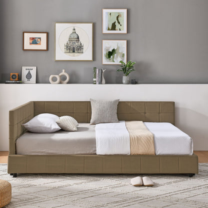 Upholstered Bed Frame With Tufted Backrest And Armrests