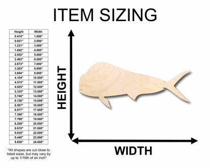 Unfinished Wood Mahi Fish Silhouette - Craft- up to 46" DIY