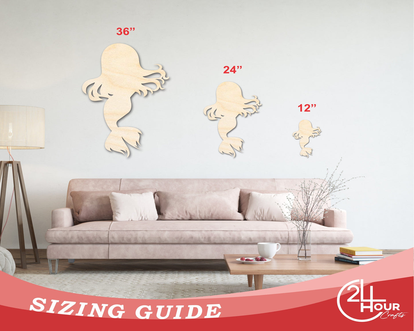 Unfinished Wood Cute Mermaid Silhouette - Craft - up to 46" DIY
