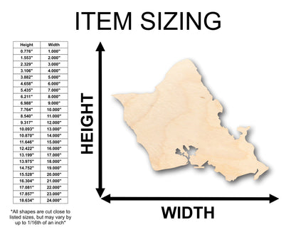 Unfinished Wood Oahu Hawaiian Island Shape - Craft - up to 46" DIY