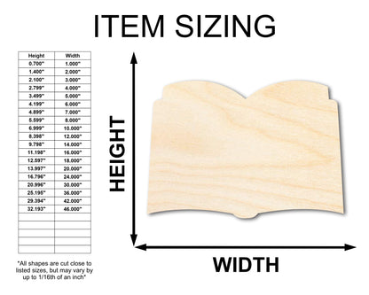 Unfinished Wood Open Book Silhouette - Craft - up to 46" DIY