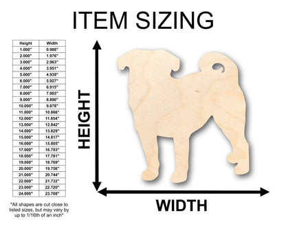 Unfinished Wood Pug Dog Shape - Craft - up to 46" DIY
