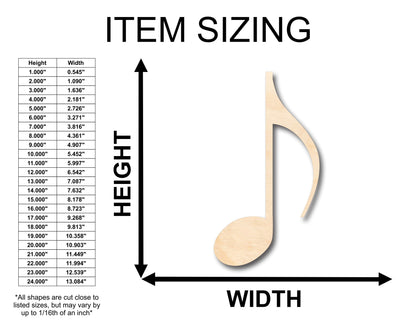 Unfinished Wood Eighth Note Music Art Shape - Craft - up to 46" DIY
