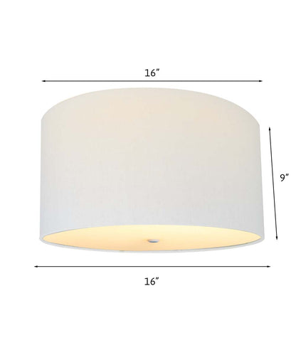 16"W Moderne Flush Mount Conversion Kit White Linen Drum Lampshade
