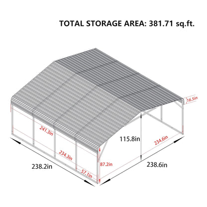 [20X20FT] Alora Heavy Duty Extra Large 2 Car Metal Carport Kit For Cars, Boats, And Trucks (SAK46135)
