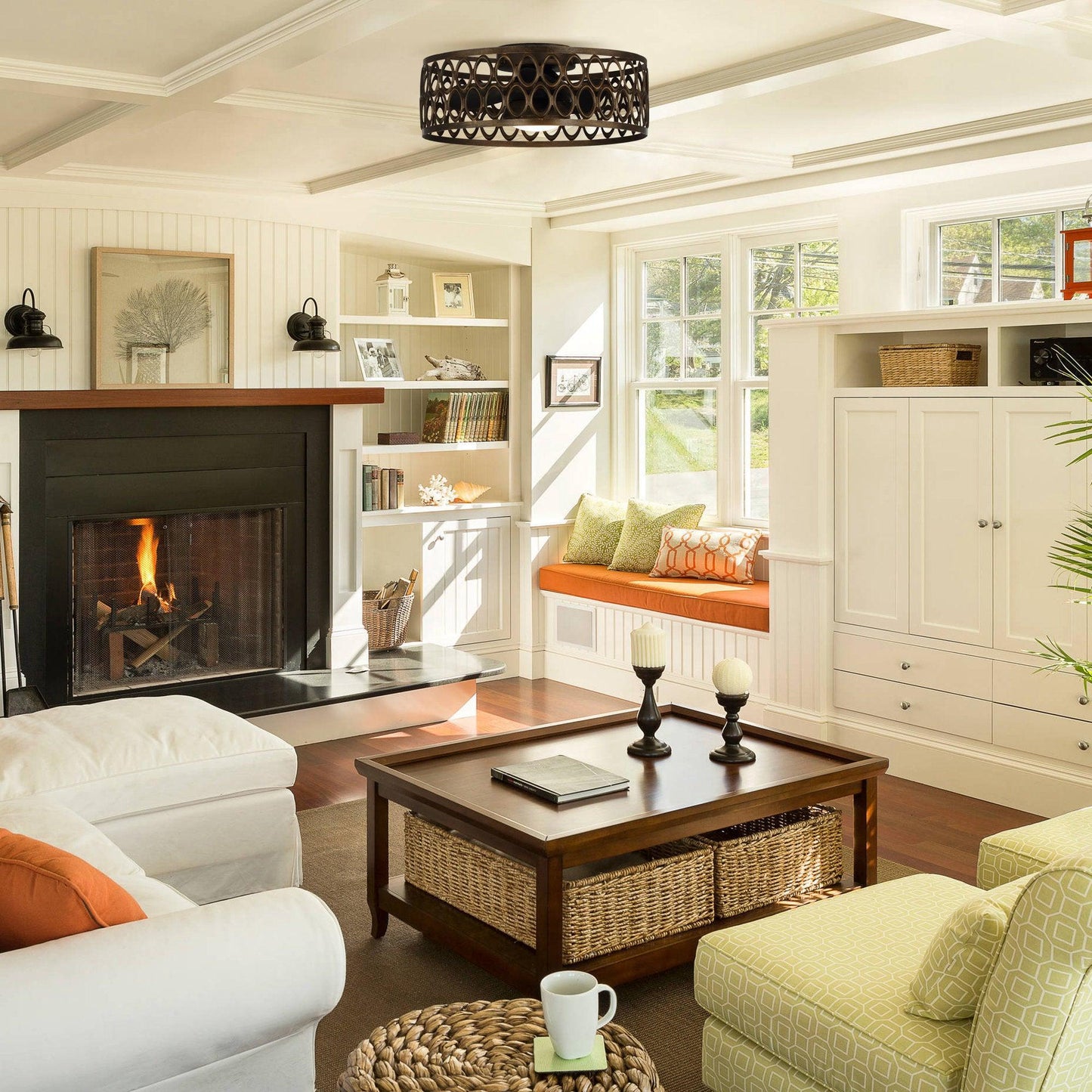 21" Kanpur Farmhouse Flush Mount Reversible Ceiling Fan with LED Lighting and Remote Control