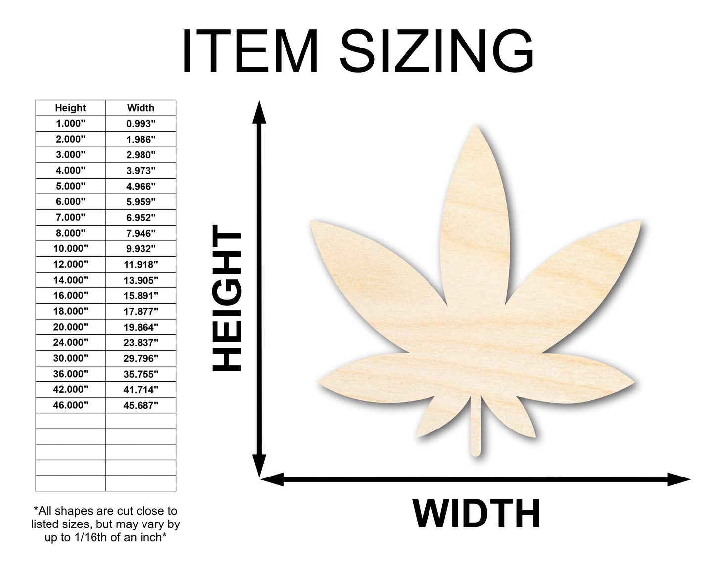 Unfinished Wood Simple Marijuana Leaf Shape - Craft - up to 46" DIY