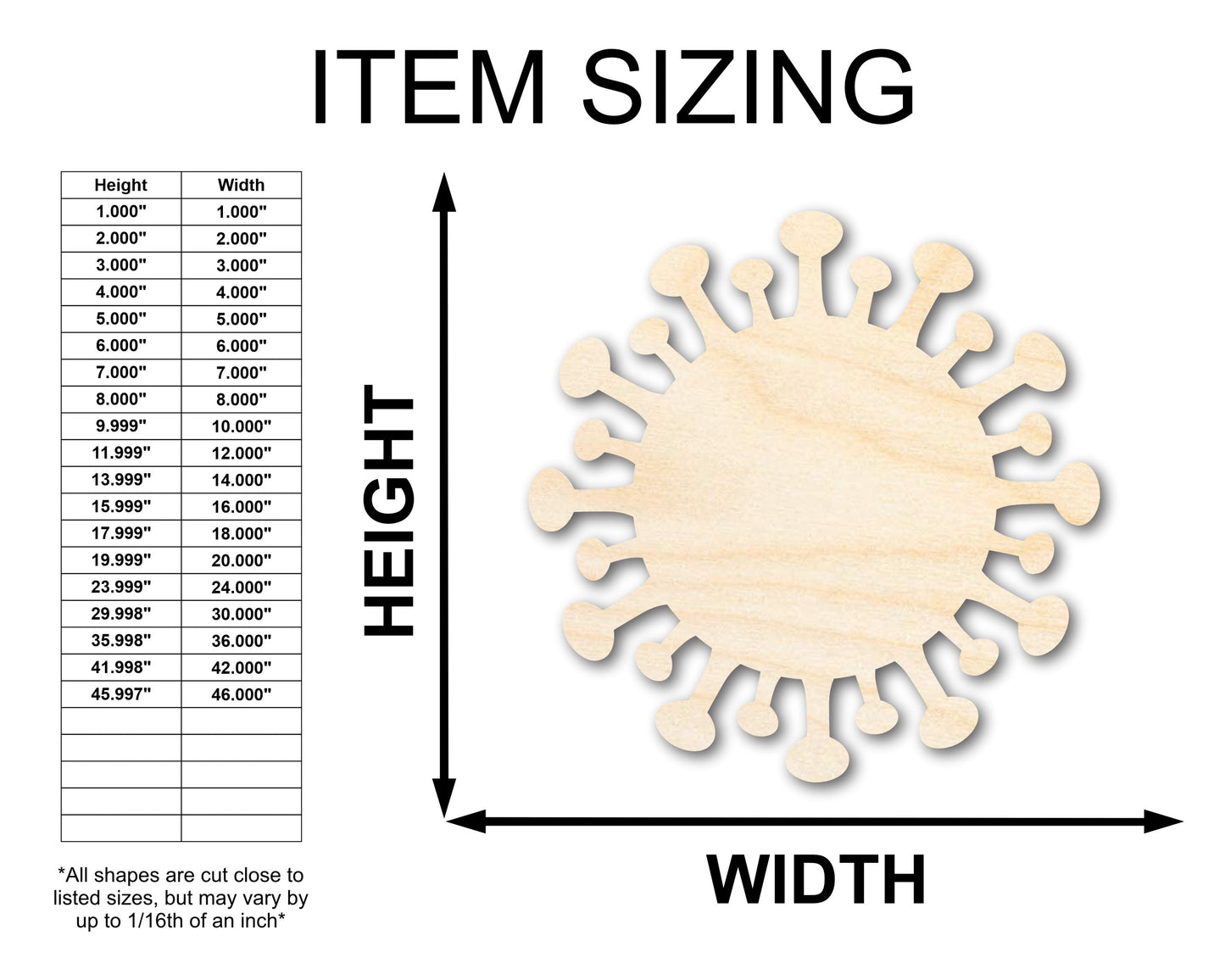 Unfinished Wood Virus Shape | Germ Craft Cutout | up to 46" DIY