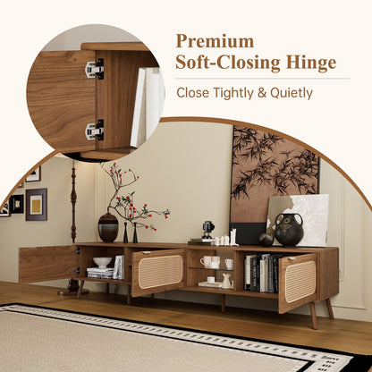 78" TV Stand With Ample Storage And Open Shelving - Walnut