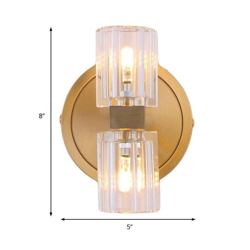 DecorBites™ Prismatic Crystal Cylinder Wall Sconce Light - Postmodern 2 Lights Brass Up and Down Mount