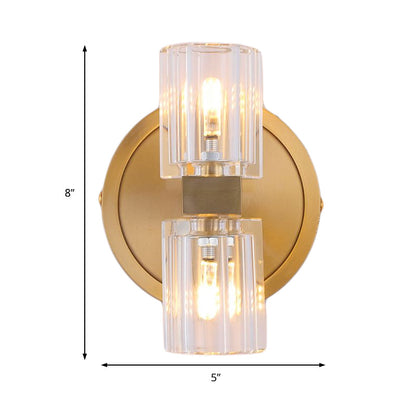 DecorBites™ Prismatic Crystal Cylinder Wall Sconce Light - Postmodern 2 Lights Brass Up and Down Mount