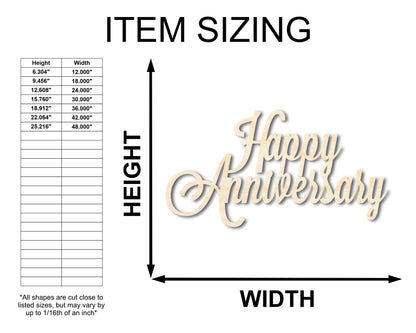 Unfinished Wood Happy Anniversary Shape - Word Anniversary Craft - up to 46"