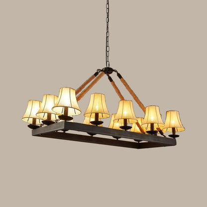 DecorBites™ Loft Style Black Fabric Island Lamp with 12 Lights, Rope Pendant, and Iron Rectangle Frame - Ideal for Restaurants