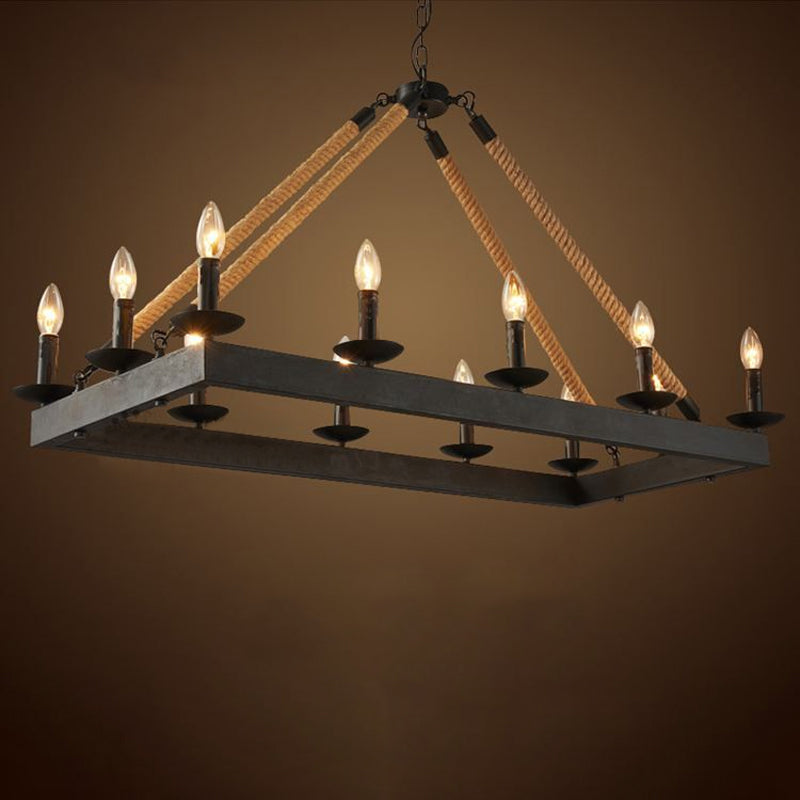 DecorBites™ 10-Head Rope Hanging Island Light: Industrial Metal Lamp in Black with Candle Design