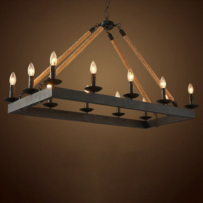 DecorBites™ 10-Head Rope Hanging Island Light: Industrial Metal Lamp in Black with Candle Design