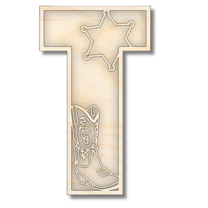 Unfinished Wood Layered Themed Letters | Rodeo | A-Z | 2 Piece | up to 24"