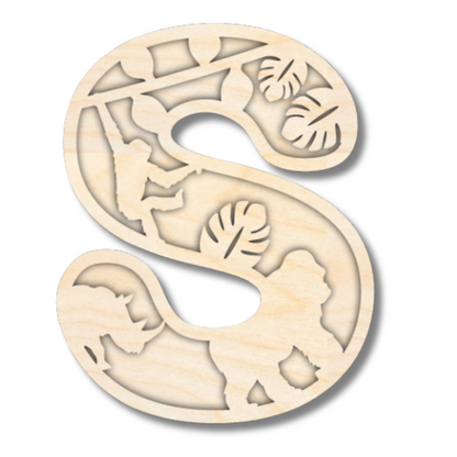 Unfinished Wood Layered Themed Letters | Jungle Animals | A-Z | 2 Piece | up to 24"