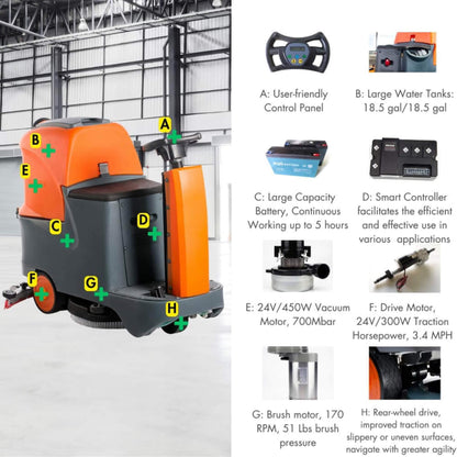 22-Inch Heavy-Duty Electric Industrial Ride-On Floor Scrubber With Dual Tanks (SAK40597)