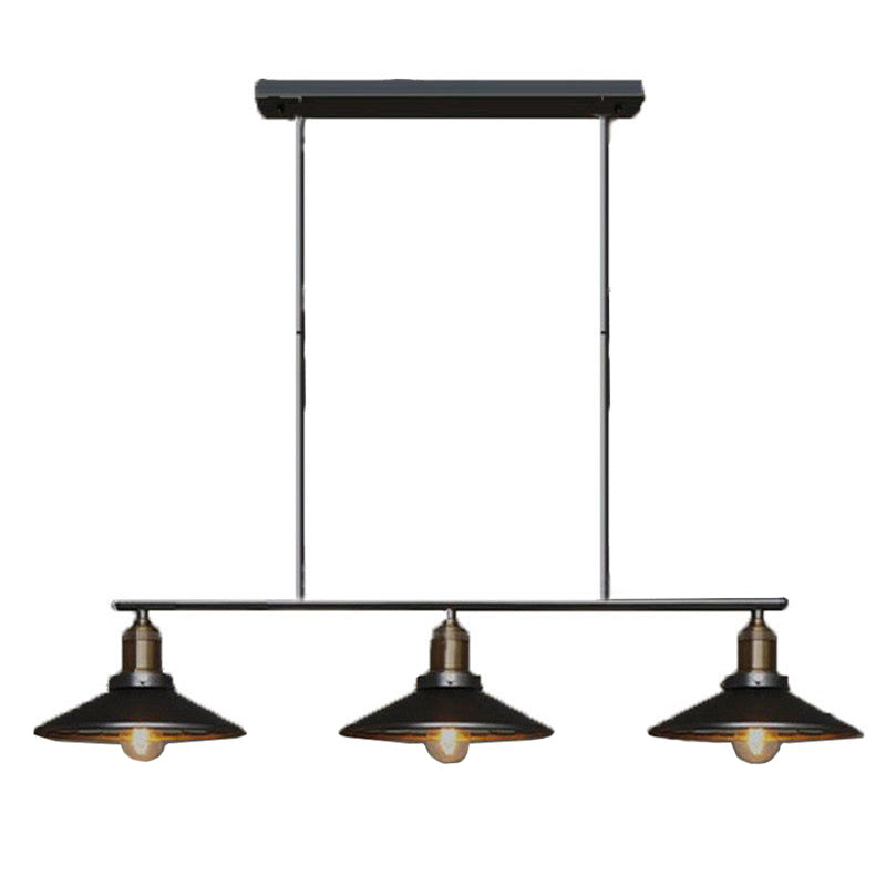 DecorBites™ Metallic Antique Cone Shade Pendant Lighting - Black, 3 Heads - Island Hanging Light