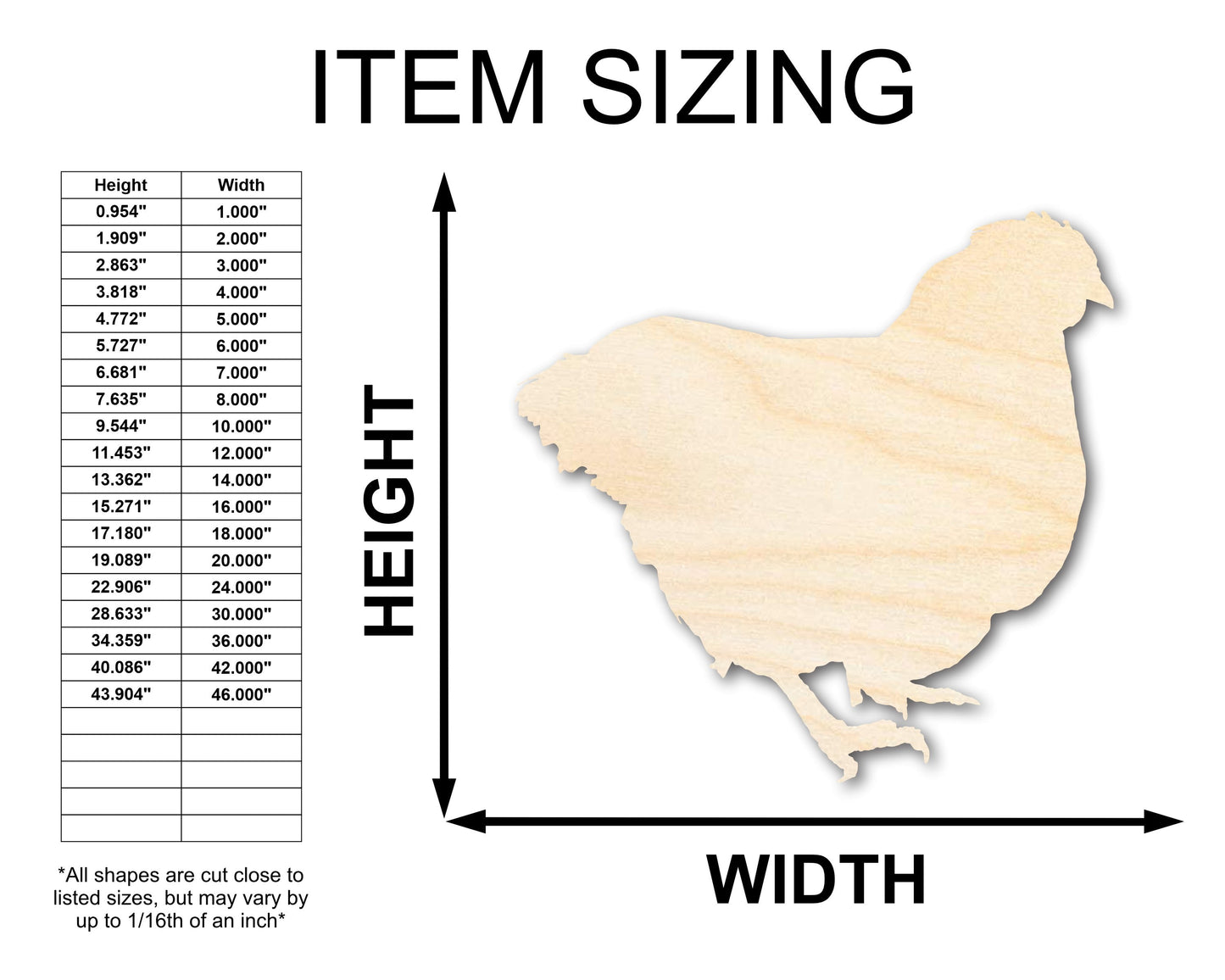 Unfinished Wood Chicken Shape - Craft - up to 46"