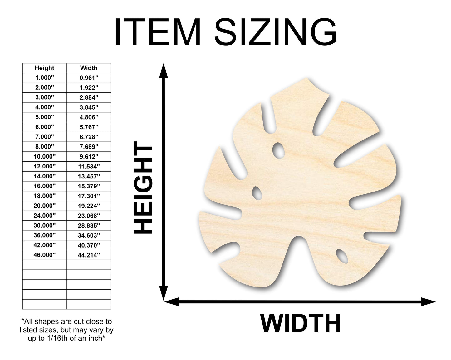 Unfinished Wood Monstera Leaf Shape - Craft - up to 46"