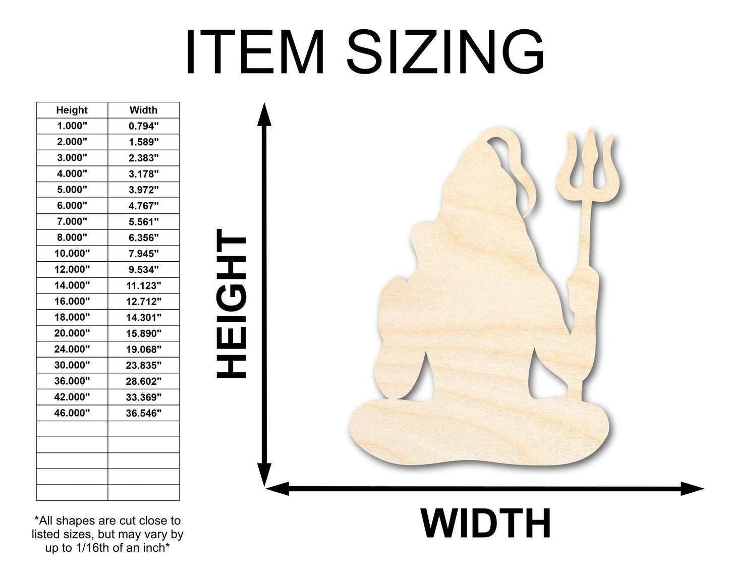 Unfinished Wood Shiva Shape - Craft - up to 46"