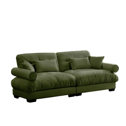 Modern Sofa With Bolstered Armrests And Pillows
