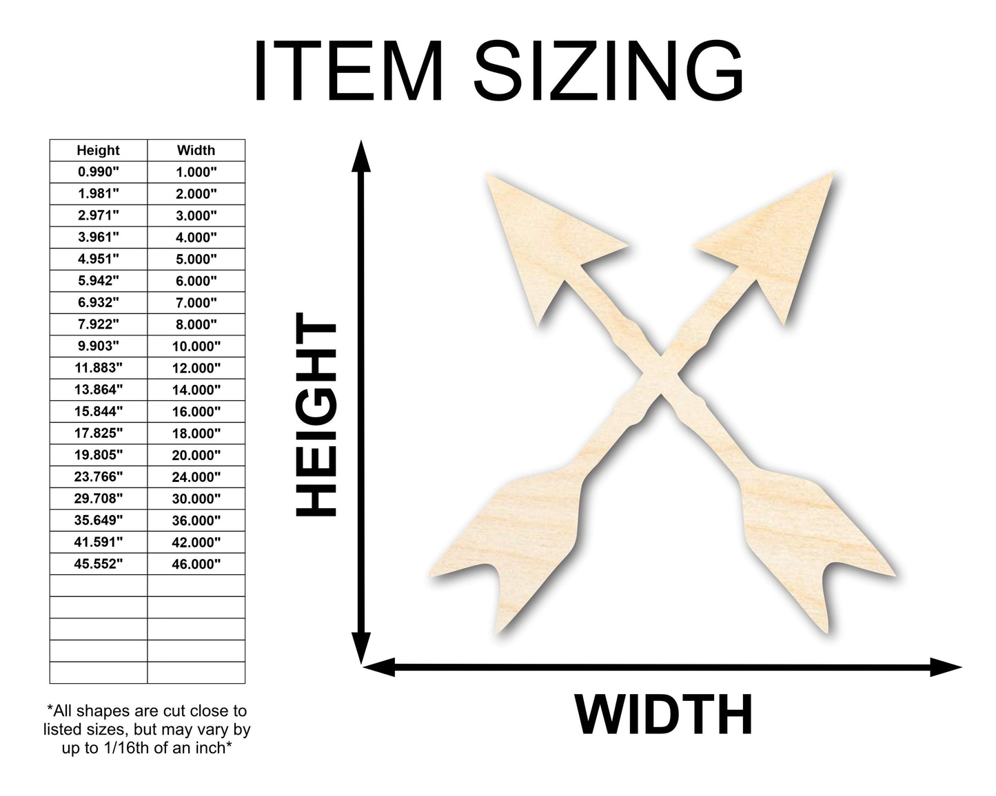 Unfinished Wood Crossed Arrows Shape | Craft Cutout | up to 46" DIY