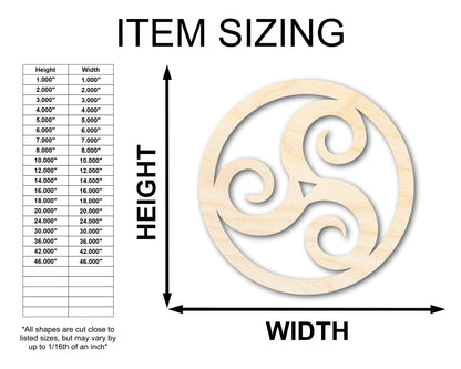 Unfinished Wood Triskele Shape - Celtic Symbol Craft - up to 46"