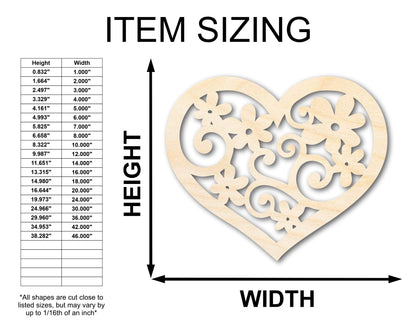 Unfinished Wood Flower Heart Shape - Craft - up to 46"