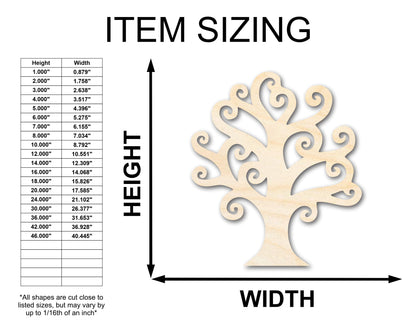 Unfinished Wood Swirly Tree Shape - Craft - up to 46"