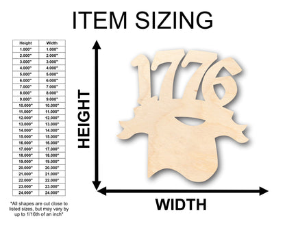 Unfinished Wood 1776 and Flag Shape - Craft - up to 46" DIY