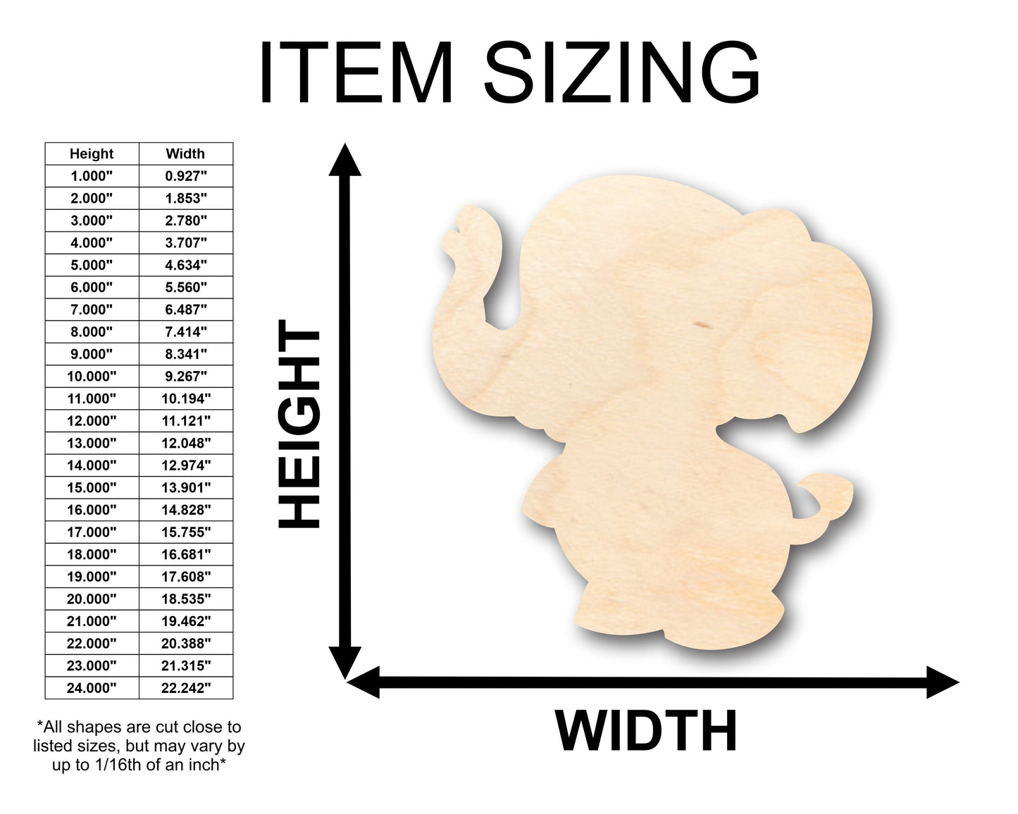 Unfinished Wood Cute Baby Elephant Shape - Craft - up to 46" DIY