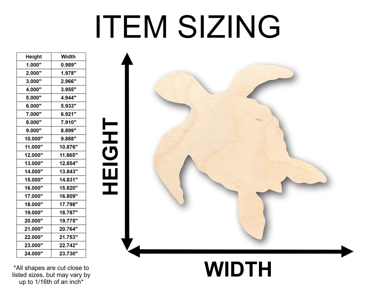 Unfinished Wood Sea Turtle Shape - Craft - up to 46" DIY