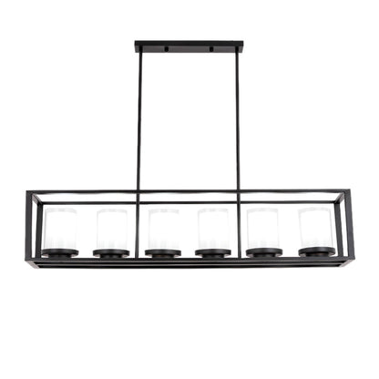 DecorBites™ Traditional Cylinder Glass Island Light with Black Rectangle Frame - 3/6 Lights Dining Room Hanging Fixture