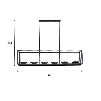 DecorBites™ Traditional Cylinder Glass Island Light with Black Rectangle Frame - 3/6 Lights Dining Room Hanging Fixture