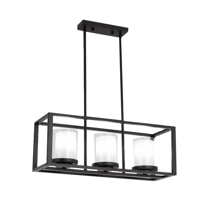 DecorBites™ Traditional Cylinder Glass Island Light with Black Rectangle Frame - 3/6 Lights Dining Room Hanging Fixture