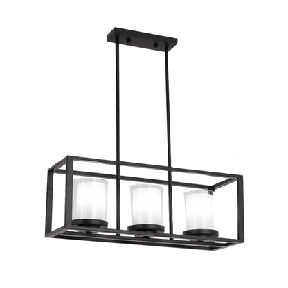 DecorBites™ Traditional Cylinder Glass Island Light with Black Rectangle Frame - 3/6 Lights Dining Room Hanging Fixture