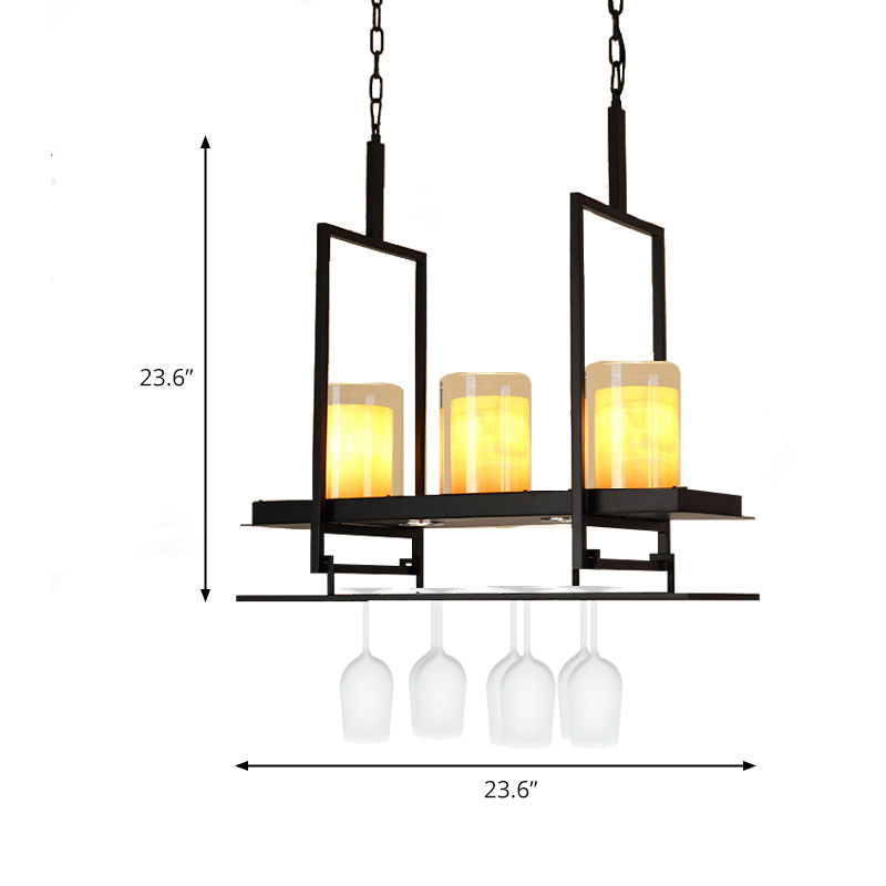 DecorBites™ Traditional Cylinder Glass Island Light with Inner Yellow Marble Shade - 3/5 Lights - Dining Room Ceiling Fixture