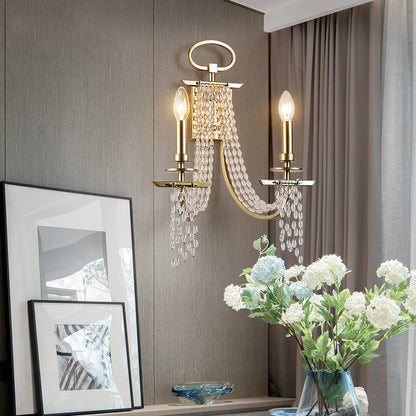 DecorBites™ Modern Gold Metal Candle Wall Sconce with Crystal Tassel - Luxurious 2-Head Wall Light