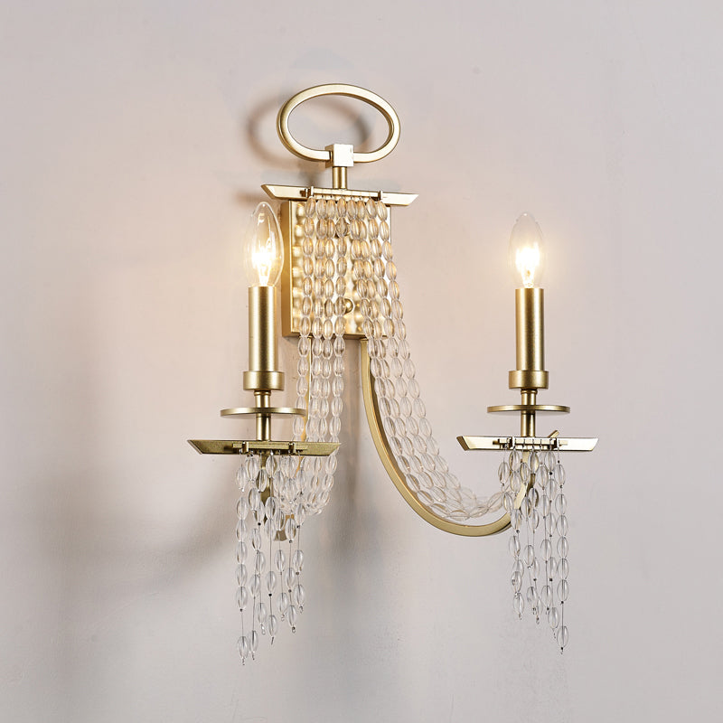 DecorBites™ Modern Gold Metal Candle Wall Sconce with Crystal Tassel - Luxurious 2-Head Wall Light