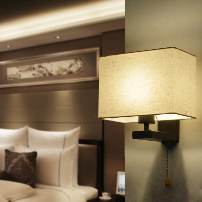 DecorBites™ Simple Style Fabric Rectangle Wall Lamp - 1 Bulb Beige Bedside Light Fixture