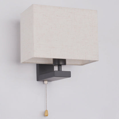 DecorBites™ Simple Style Fabric Rectangle Wall Lamp - 1 Bulb Beige Bedside Light Fixture