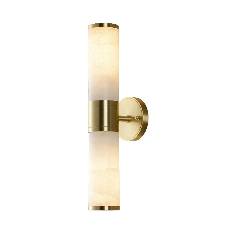 DecorBites™ Modern Pillar Shaped Sconce Light: Marble Bedside Wall Lamp in White and Brass