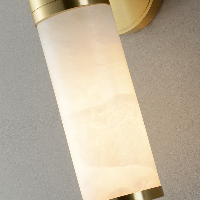 DecorBites™ Modern Pillar Shaped Sconce Light: Marble Bedside Wall Lamp in White and Brass